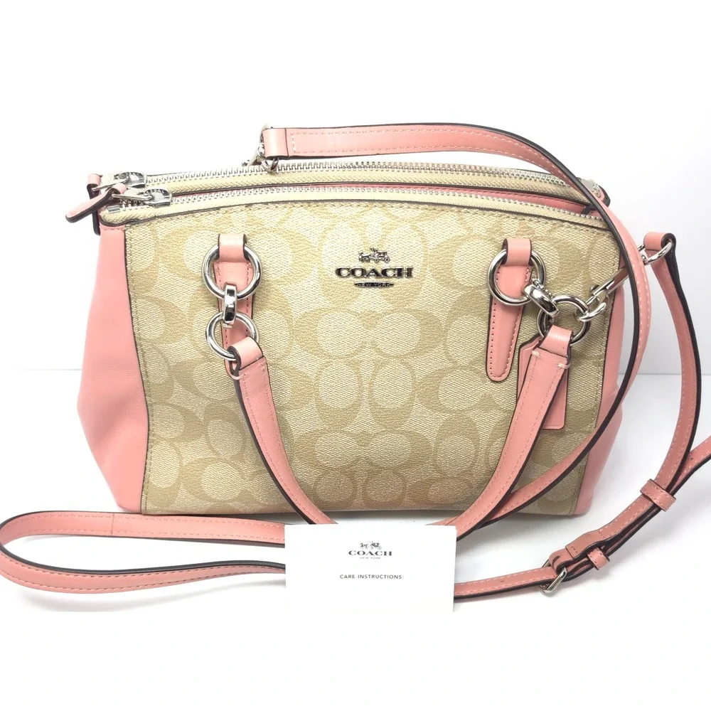 Authentic Coach Signature Mini Christie Carryall 2-Way - Light Khaki Carnation